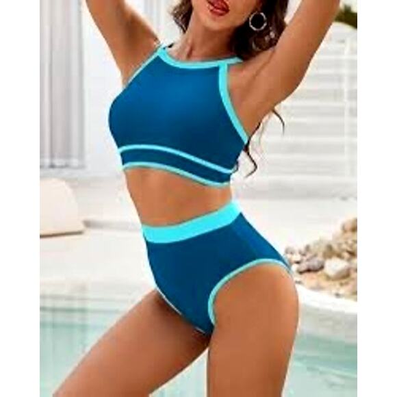 Blooming Jelly NWT Women's Medium Sporty High Waist Two Piece Colorblock Bikini - Picture 8 of 9